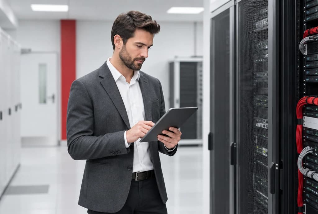 SASA network engineer in a server room